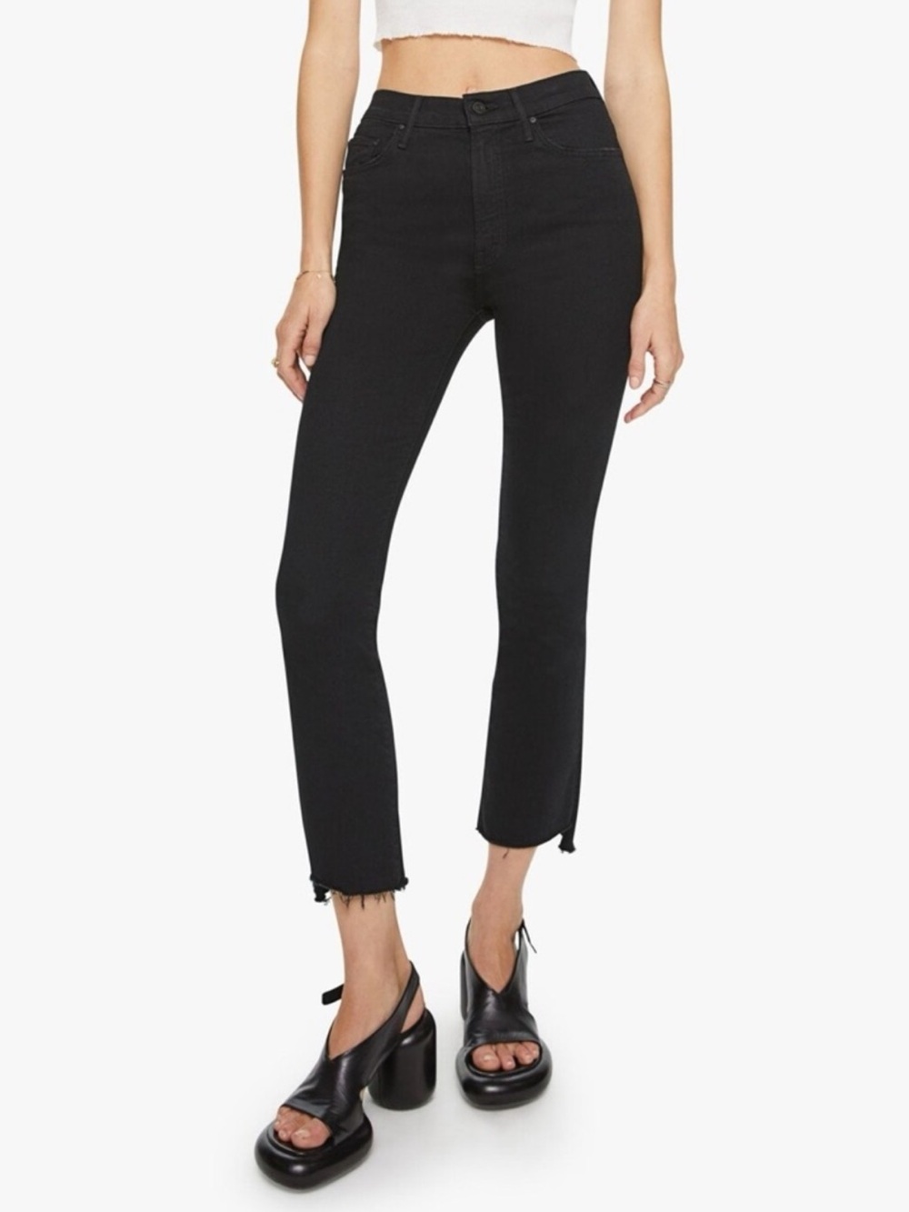 Mother Denim The Insider Crop Step Fray Jeans in Not Guilty Raw Hem Stretch